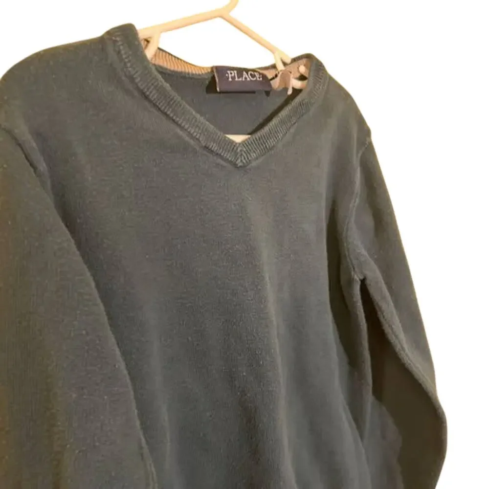 The Children's Place Boys Sweater 7/8 Teal V-Neck Cotton School Uniform Classic